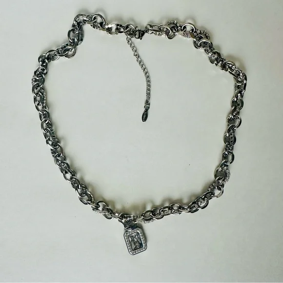 Stainless Steel Crystal Chunky Charm Pendant Necklace Paperclip Chain - Picture 3 of 9